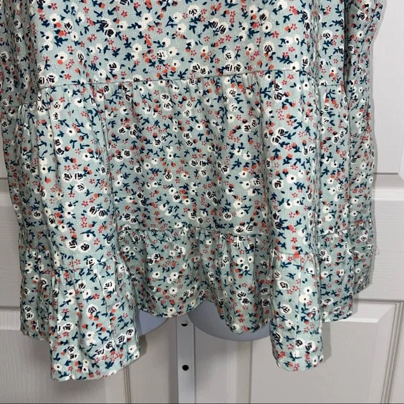 Universal Thread Green Floral Flounce Ruffle Tunic Top XL Sleeveless High Neck - Picture 9 of 12